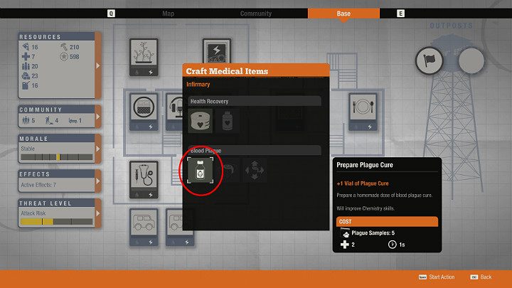 Wróć do bazy, zdeponuj ostatnią Plague Sample do magazynu i z poziomu menu Infirmary stwórz lekarstwo na Blood Plague - Friendly Neighbor | Solucja | State of Decay 2 - State of Decay 2 - poradnik do gry