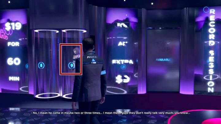 Pierwszy android stoi naprzeciwko wyjścia z pokoju (oznaczony numerem 9) - Klub Eden | Connor | Solucja Detroit Become Human - Detroit Become Human - poradnik do gry