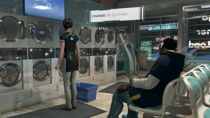 Now ubrania znajdziesz w pralni naprzeciwko motelu - Zbiegowie | Kara | Solucja Detroit Become Human - Detroit Become Human - poradnik do gry