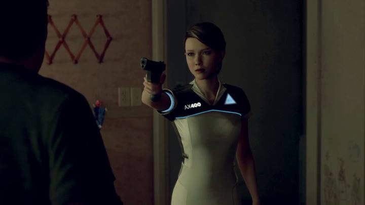 Warto wybrać opcje związane z bronią, bowiem będzie ona przydatna w kolejnych rozdziałach - Burzowa noc | Kara | Solucja Detroit Become Human - Detroit Become Human - poradnik do gry