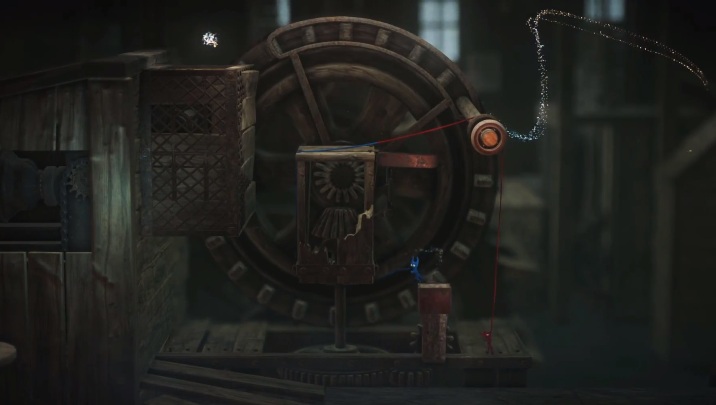 Potem wskocz czerwonym bohaterem na metalowy element obok i z niego wybij się tak, aby przeskoczyć drążek - Jak przejść przez turbinę na poziomie At the Rapids w Unravel 2? - Unravel 2 - poradnik do gry