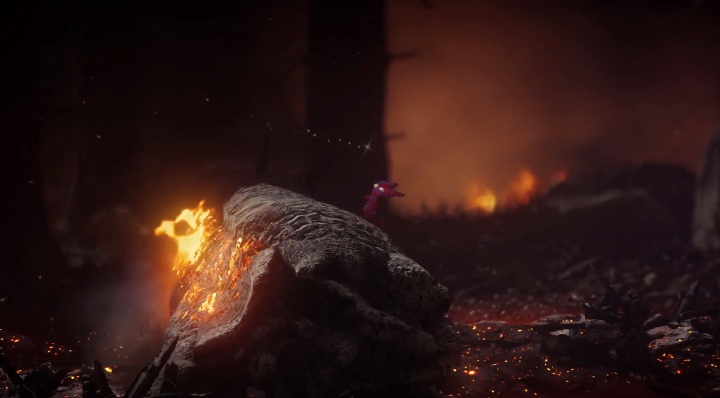 Po wyjściu z jaskini trafisz do płonącego lasu - Poziom 6 - Ashes To Ashes, solucja Unravel 2 - Unravel 2 - poradnik do gry