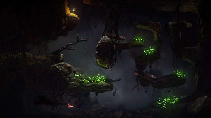 W dalszej części jaskini dodatkowo będą przeszkadzać ci przeciwnicy - Poziom 3 - Little Frogs | Solucja - Unravel 2 - poradnik do gry