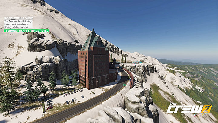 Opis: Hotel Fermont Banff Springs góruje nad Doliną Ivory Springs (północna część mapy) - Album - Street Racing | Zadań fotograficznych w The Crew 2 - The Crew 2 - poradnik do gry