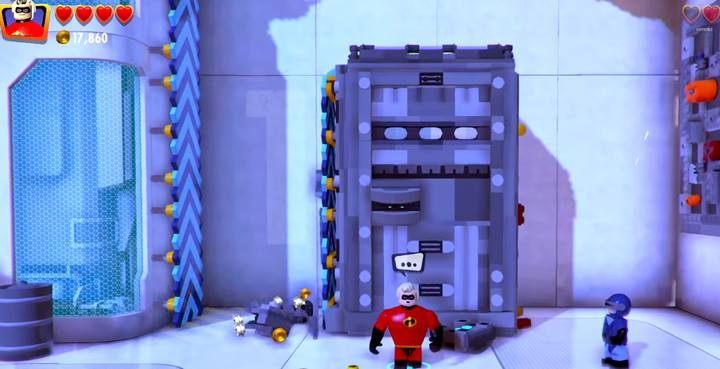 Podnieś blok i przenieś go w lewo, by Światłomił mógł wspiąć się do góry - Poziom 10 - Powrót na Wyspę Nomanisan | Opis przejścia LEGO Iniemamocni - LEGO Iniemamocni - poradnik do gry