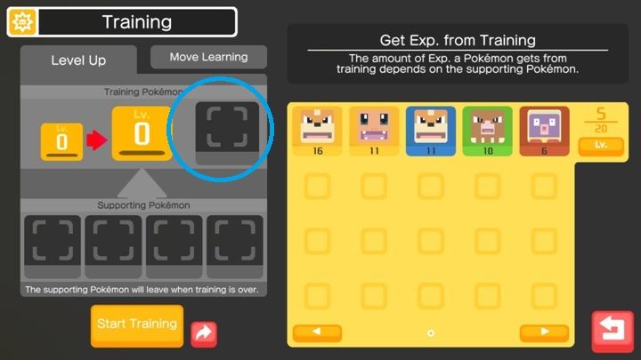 Jeśli chcesz rozwinąć poziom swojego bohatera musisz umieścić go w górnym punkcie, zaraz obok znaczku z levelami - Jak trenować pokemony w Pokemon Quest? - Pokemon Quest - poradnik do gry