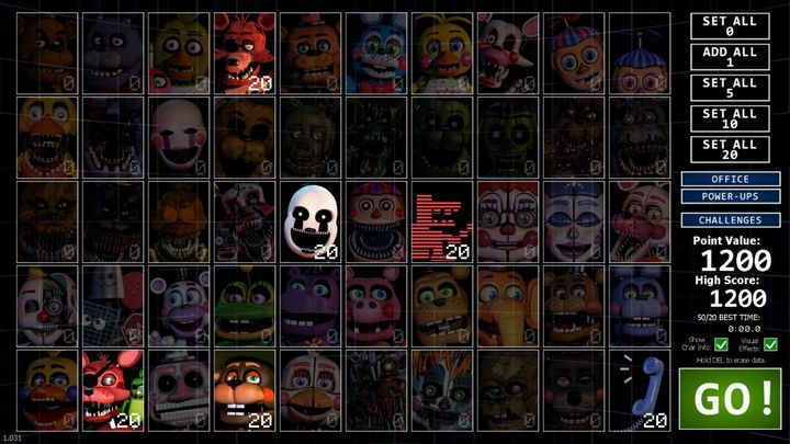 Ilość animatroników niezbędny do uzyskania 1200 punktów przy inteligencji ustawionej na 20. - Inteligencja animatroników w Ultimate Custom Night - Ultimate Custom Night - poradnik do gry