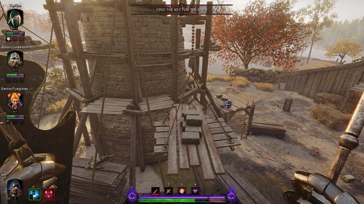 Z dachu skocz na widoczną platformę, a potem na drewniane platformy wokół wieży - Grymuary w akcie III gry Warhammer Vermintide 2 - Warhammer Vermintide 2 - poradnik do gry