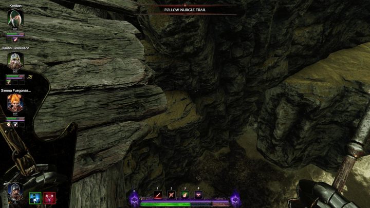 Przejdź do lewej krawędzi i zlokalizuj półkę skalną - skocz na nią - Grymuary w akcie III gry Warhammer Vermintide 2 - Warhammer Vermintide 2 - poradnik do gry