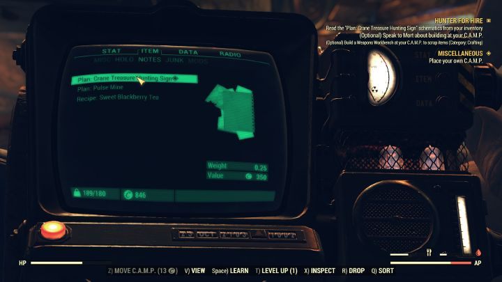 Na początek przeczytaj otrzymany plan. - Fallout 76 Wastelanders: Łowca do wynajęcia (Hunter for Hire) solucja - Fallout 76 - poradnik do gry