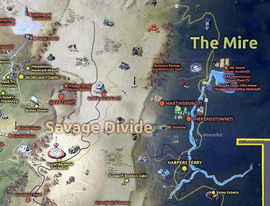 Większą część dostępnej mapy zajmują tereny pustynne - Mapa Fallout 76 - gdzie dzieje się akcja gry? - Fallout 76 - poradnik do gry