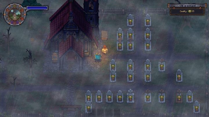 Aby polepszyć jakość cmentarza musisz usunąć z niego wszelkie możliwe krzewy oraz zadbać o groby zmarłych - Jak rozwijać kościół w grze Graveyard Keeper? - Graveyard Keeper - poradnik do gry