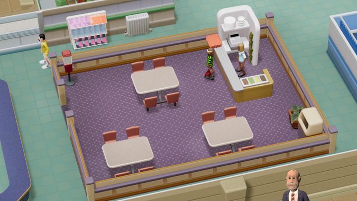 Automaty z jedzeniem są dobre jako doraźny środek do zwalczania głodu i pragnienia - Gabinety i pomieszczenia w Two Point Hospital - Two Point Hospital - poradnik do gry