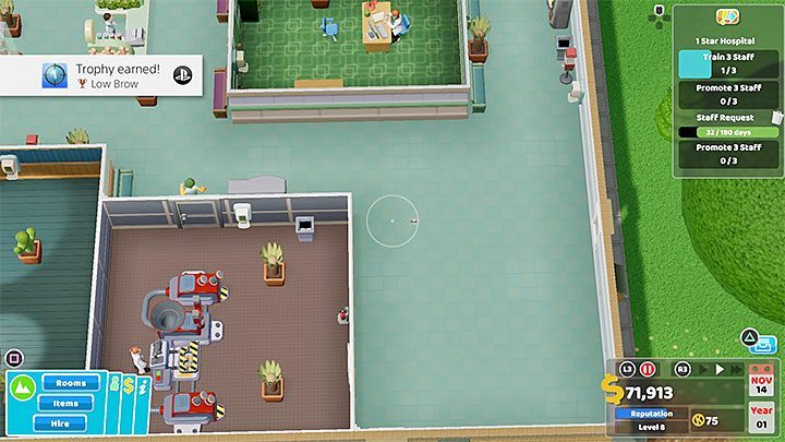 Po tym jak zauważysz monobestię w szpitalu najedź na nią kursorem, dzięki czemu zmieni on swój wygląd na celownik - Osiągnięcia i trofea w Two Point Hospital - Two Point Hospital - poradnik do gry