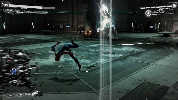 W kolejnej fazie pojedynku Martin Li będzie wykonywał uderzenia mieczem z doskoku oraz generował szerokie fale - Marvels Spider-Man: Sedno sprawy (The Heart of the Matter) - solucja, opis przejścia - Marvels Spider-Man - poradnik do gry