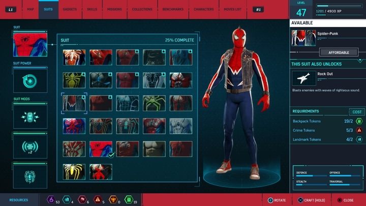 Koszt stworzenia: 2 Żetony kultowych miejsc, 2 żetony plecaków, 3 żetony przestępstw - Marvels Spider-Man: Wszystkie kostiumy bohatera - lista - Marvels Spider-Man - poradnik do gry