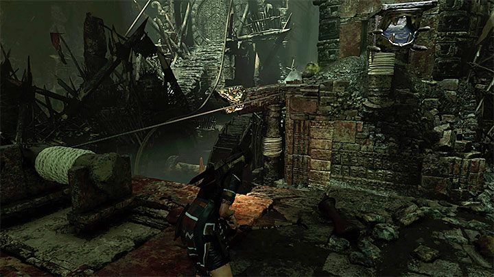 Puść się liny i po wylądowaniu w wodzie dopłyń do półki zlokalizowanej na prawo od bramy - Zagadka z bramą Oka Węża w Cenotes w Shadow of the Tomb Raider - Shadow of the Tomb Raider - poradnik do gry