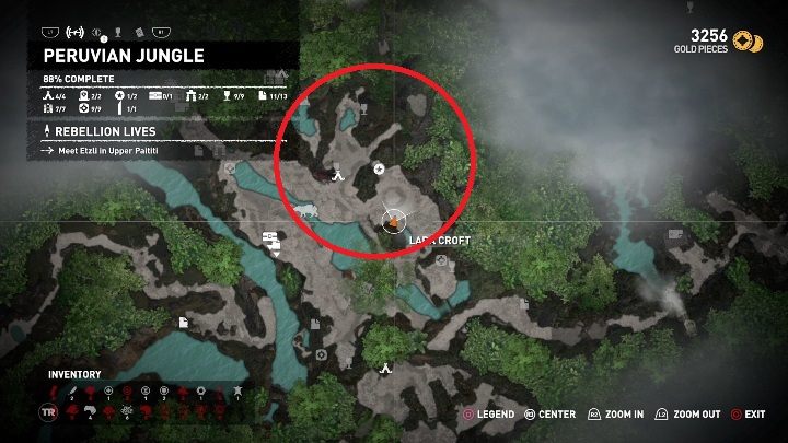 Aby rozpocząć wyzwanie Zmierzwione piórka musisz udać się w obszar zaznaczony na mapie powyżej - Wyzwania w Peruwiańskiej dżungli | Sekrety w Shadow of the Tomb Raider - Shadow of the Tomb Raider - poradnik do gry