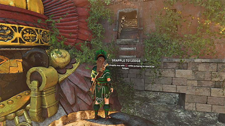 Wdrap się na lewą rękę statuy i obróć się w stronę ściany budynku - Ucieczka z Unuratu i zbadanie grobowca Sinchi Chiqa - Ostatni władca - Shadow of the Tomb Raider - poradnik do gry