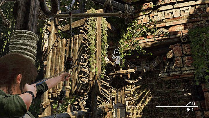 Ustaw się przy żaglu i wyceluj w pokazany na obrazku zwój lin - Jak zaliczyć Próbę Orła w Shadow of the Tomb Raider? - Shadow of the Tomb Raider - poradnik do gry