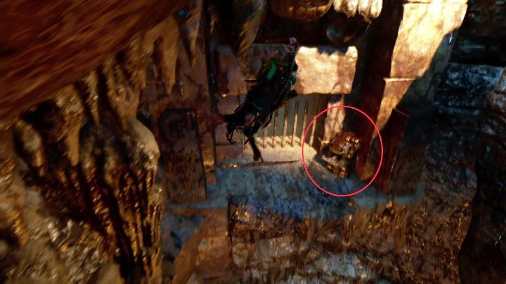 Na samej górze jaskini wbij czekan z liną i spuść się na półkę skalną - Krypty - Ukryte Miasto w Shadow of the Tomb Raider - Shadow of the Tomb Raider - poradnik do gry