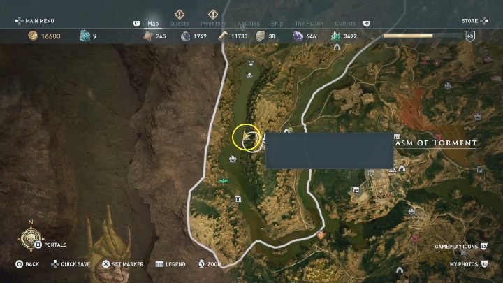 Den of Judgment / Jaskinia Sądu znajduje się w południowej części lokacji - Rozpadlina cierpienia - mapa DLC Lost Atlantydy - Assassins Creed Odyssey - poradnik do gry