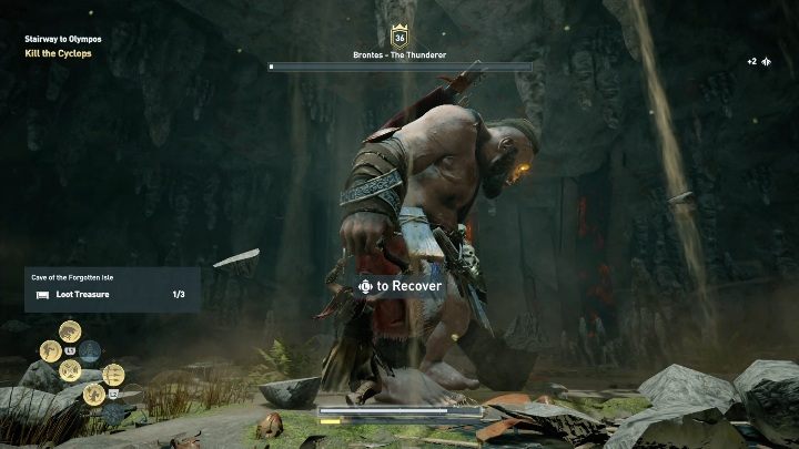 Po zabraniu mu połowy punktów zdrowia Cyklop wyrwie kawałek ściany i zrobi sobie broń - Zadania poboczne na Wyspie Kithira - Assassins Creed Odyssey - poradnik do gry