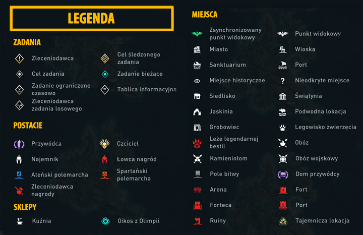 Legenda do mapy Malis. - Mapa Malis - grobowce, ostrakony, zagadki i sekrety - Assassins Creed Odyssey - poradnik do gry