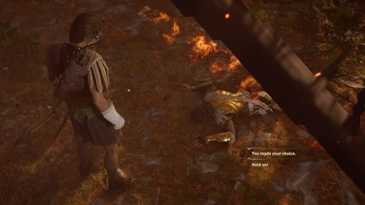Gdy go pokonasz czeka cię scenka i Dejmos zostanie przygnieciony drzewem - Król Czcicieli - Solucja gry Assassins Creed Odyssey - Assassins Creed Odyssey - poradnik do gry