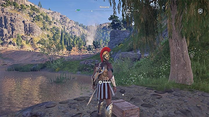 Po dotarciu w pobliże wioski zainteresuj się pokazanym na obrazku 1 dużym drzewem rosnącym obok jeziora - Enigmatyczne ostrakony na Wyspie Mesenia - Assassins Creed Odyssey - poradnik do gry