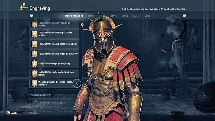 Dobór grawerunków powinien być uzależniony od tego jaką wybrałeś broń i jaki legendarny pancerz (lub pojedyncze elementy pancerza) - Build wojownika - dobry build w Assassins Creed Odyssey - Assassins Creed Odyssey - poradnik do gry
