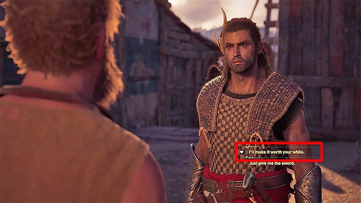 W trakcie spotkania wykorzystaj okazję do tego żeby wybrać opcję dialogową oznaczoną ikoną serca (powyższy obrazek) - Kosta - Romanse w Assassins Creed Odyssey - Assassins Creed Odyssey - poradnik do gry