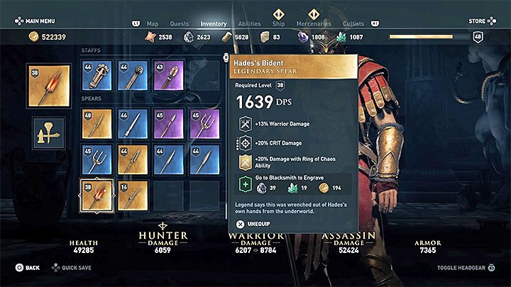 Rodzaj i statystyki przedmiotu: Broń biała, włócznia - Legendarne skrzynie w grze Assassins Creed Odyssey - Assassins Creed Odyssey - poradnik do gry