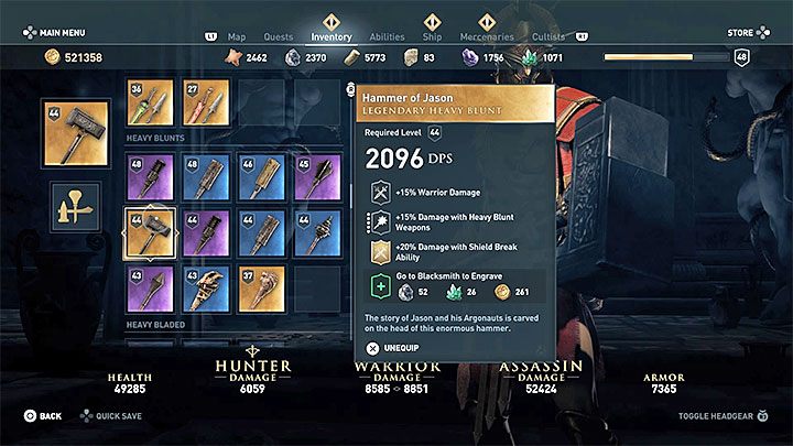 Rodzaj i statystyki przedmiotu: Broń biała, ciężkie bronie obuchowe - Legendarne skrzynie w grze Assassins Creed Odyssey - Assassins Creed Odyssey - poradnik do gry