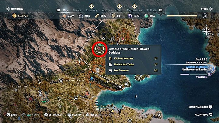 Lokalizacja skrzyni: Świątyni Bogini ze Złotym Łukiem (Temple of the Golden-Bowed Goddess), region Malis - Legendarne skrzynie w grze Assassins Creed Odyssey - Assassins Creed Odyssey - poradnik do gry