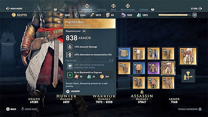 Rodzaj i statystyki przedmiotu: Pas z legendarnego zestawu - Legendarne skrzynie w grze Assassins Creed Odyssey - Assassins Creed Odyssey - poradnik do gry