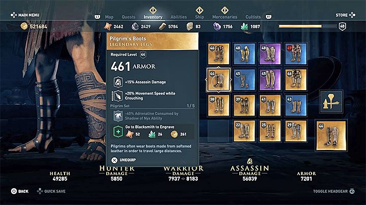 Rodzaj i statystyki przedmiotu: Buty z legendarnego zestawu - Legendarne skrzynie w grze Assassins Creed Odyssey - Assassins Creed Odyssey - poradnik do gry