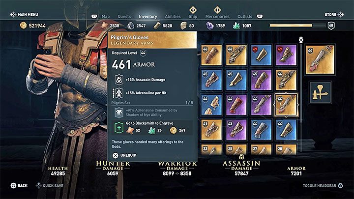 Rodzaj i statystyki przedmiotu: Rękawice z legendarnego zestawu - Legendarne skrzynie w grze Assassins Creed Odyssey - Assassins Creed Odyssey - poradnik do gry