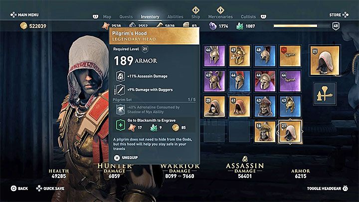 Rodzaj i statystyki przedmiotu: Nakrycie głowy z legendarnego zestawu - Legendarne skrzynie w grze Assassins Creed Odyssey - Assassins Creed Odyssey - poradnik do gry
