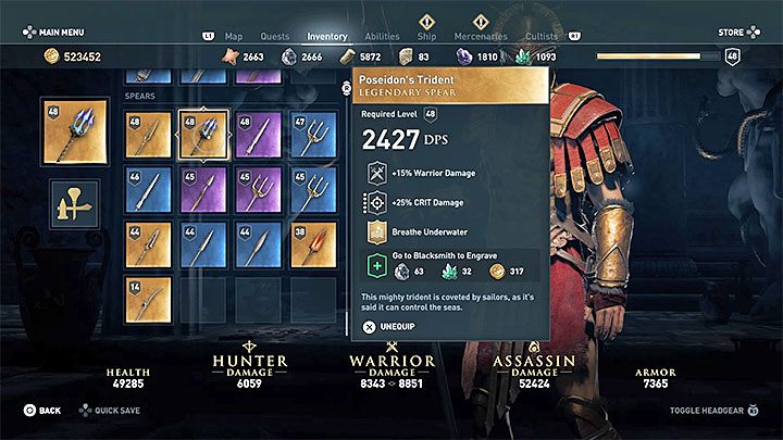 Rodzaj i statystyki przedmiotu: Broń biała, włócznia - Legendarne skrzynie w grze Assassins Creed Odyssey - Assassins Creed Odyssey - poradnik do gry