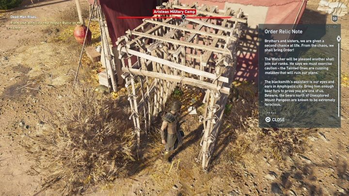 Na początku misji musisz zdobyć Order Relic znajdujący się w obozie wroga - Zakon Łowców - zabójstwa w Dziedzictwo pierwszego ostrza DLC - Assassins Creed Odyssey - poradnik do gry
