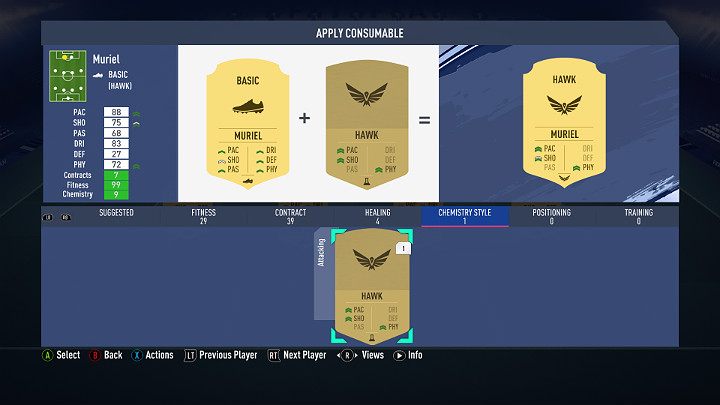 W menu składu wybierz odpowiedniego zawodnika i przejdź do menu akcji, a następnie wybierz przedmioty użyteczności - Zarządzanie zespołem w FUT | FIFA 19 - FIFA 19 - poradnik do gry