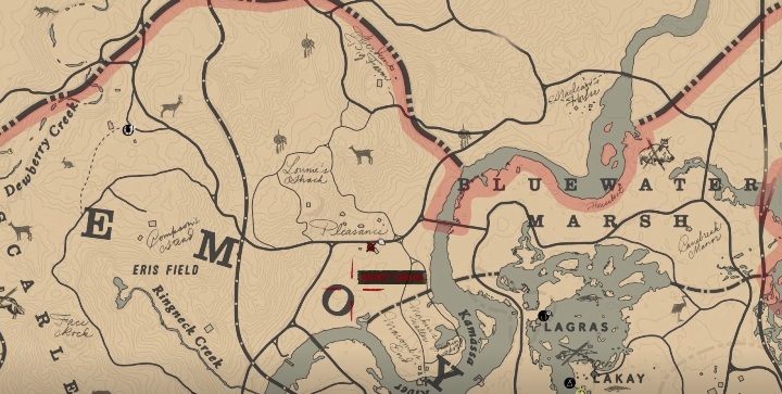 Przedmiot ten znajdziesz na zachód od Bluewater Marsh - Red Dead Redemption 2: Unikalne przedmioty - Mapa - Red Dead Redemption 2 - poradnik do gry
