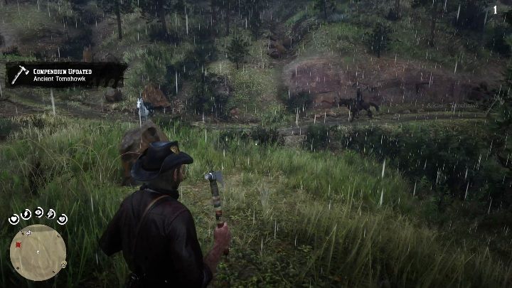 Topór znajduje się przed chatką, wbity w pień - Red Dead Redemption 2: Unikalne przedmioty - Mapa - Red Dead Redemption 2 - poradnik do gry