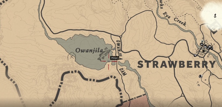 Ryba ta pływa w Owanijla, koło Strawberry - Red Dead Redemption 2: Legendarny Bass małogębowy - mapy, porady - Red Dead Redemption 2 - poradnik do gry