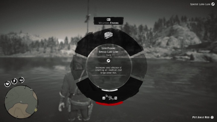 Aby złowić legendarnego rybę musisz użyć Specjalnej Przynęty Rzecznej (Special Lake Lure) - Red Dead Redemption 2: Legendarny Bass małogębowy - mapy, porady - Red Dead Redemption 2 - poradnik do gry