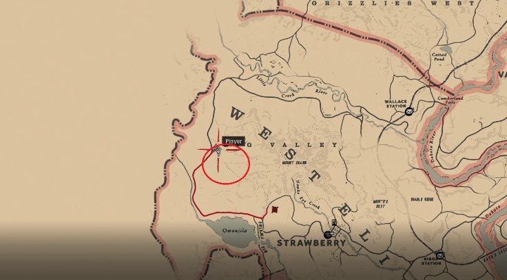 Jeleń będzie poruszał się po terenie zaznaczonym na screenie powyżej - Red Dead Redemption 2: Legendarny Jeleń - mapy, porady - Red Dead Redemption 2 - poradnik do gry
