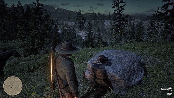 Odcięta głowa z ostatnim fragmentem zagadki (Killer Clue Piece) leży na sąsiedniej mniejszej skale - Red Dead Redemption 2: Amerykański sen - opis przejścia, mapa, porady - Red Dead Redemption 2 - poradnik do gry
