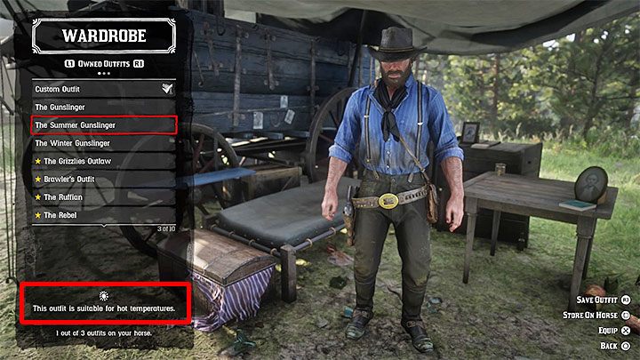 Najważniejsze stroje w grze to te z przeznaczeniem do używania przy wysokich i niskich temperaturach - Red Dead Redemption 2: Ubiór bohatera - jak, po co zmieniać? - Red Dead Redemption 2 - poradnik do gry