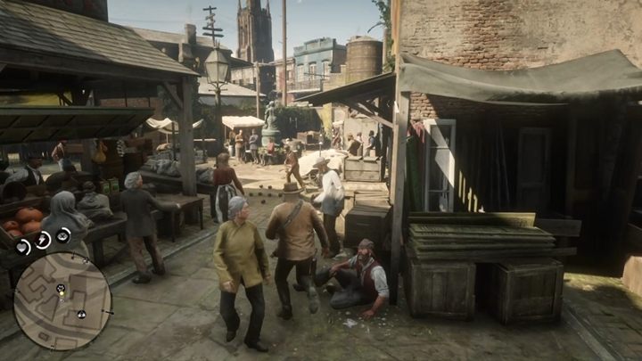 W końcu dotrzesz do targu - jeśli wcześniej nie złapałeś młodzieńca, to odnajdziesz go blisko jednego ze straganów - Red Dead Redemption 2: Uroki cywilizacji - Solucja - Red Dead Redemption 2 - poradnik do gry